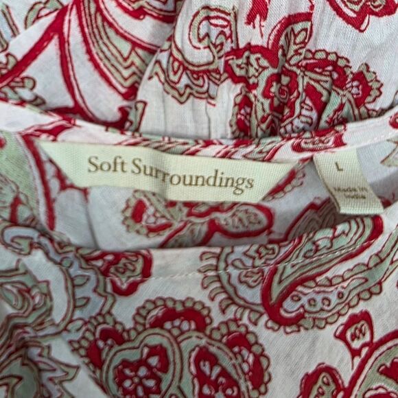 SOFT SURROUNDINGS Kara Dress Red Cream Paisley Tiered Maxi Dress Cap L Large - Picture 8 of 9